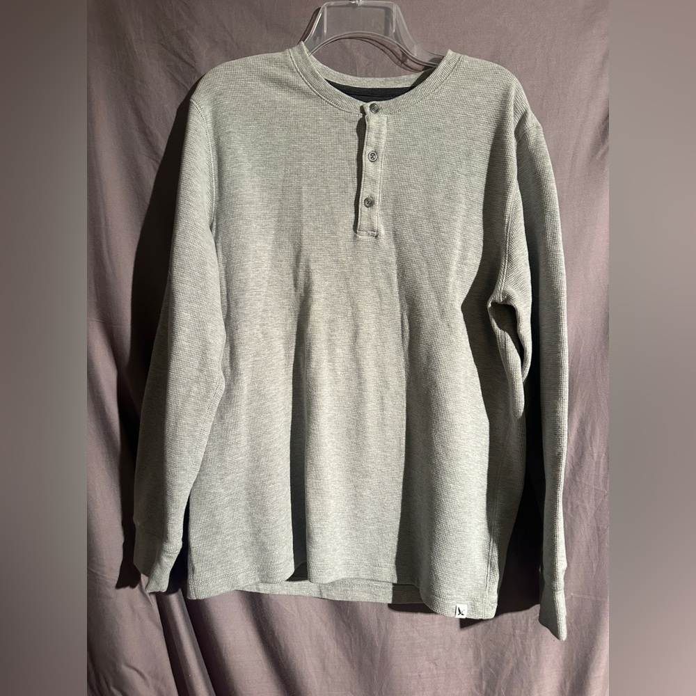 Eddie Bauer Men’s Gray Waffle Knit Thermal Henley Long Sleeve Size L